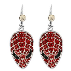 Marvel Spider Man Earrings. Red ruby rhinestones pave, silvertone. Lever back.